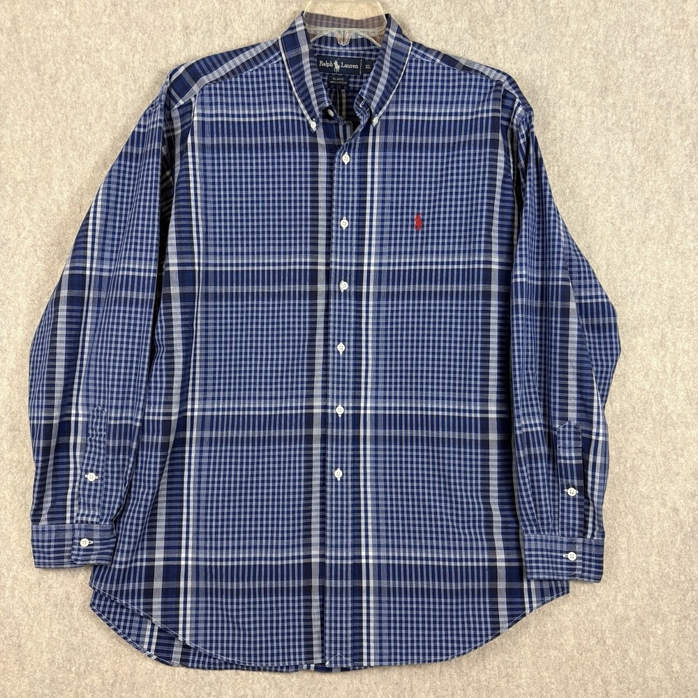 Ralph Lauren Blaire Men's XL Blue Plaid Button Down Shirt Red Pony 100% Cotton